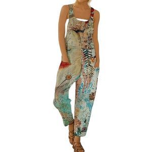 Pantalon Khaki & Red Abstract Foliage Pocket Overalls Size L